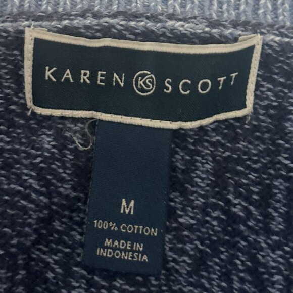 Karen Scott Blue Patchwork Cable Knit Sweater - Picture 4 of 5